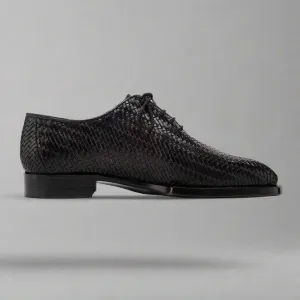 Black Braided Leather Brogue Oxfords - Formal Shoes