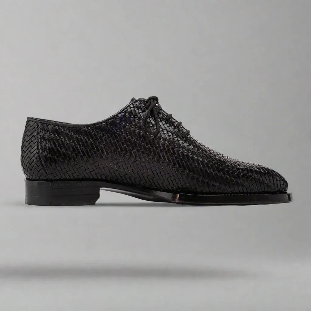 Black Braided Leather Brogue Oxfords - Formal Shoes