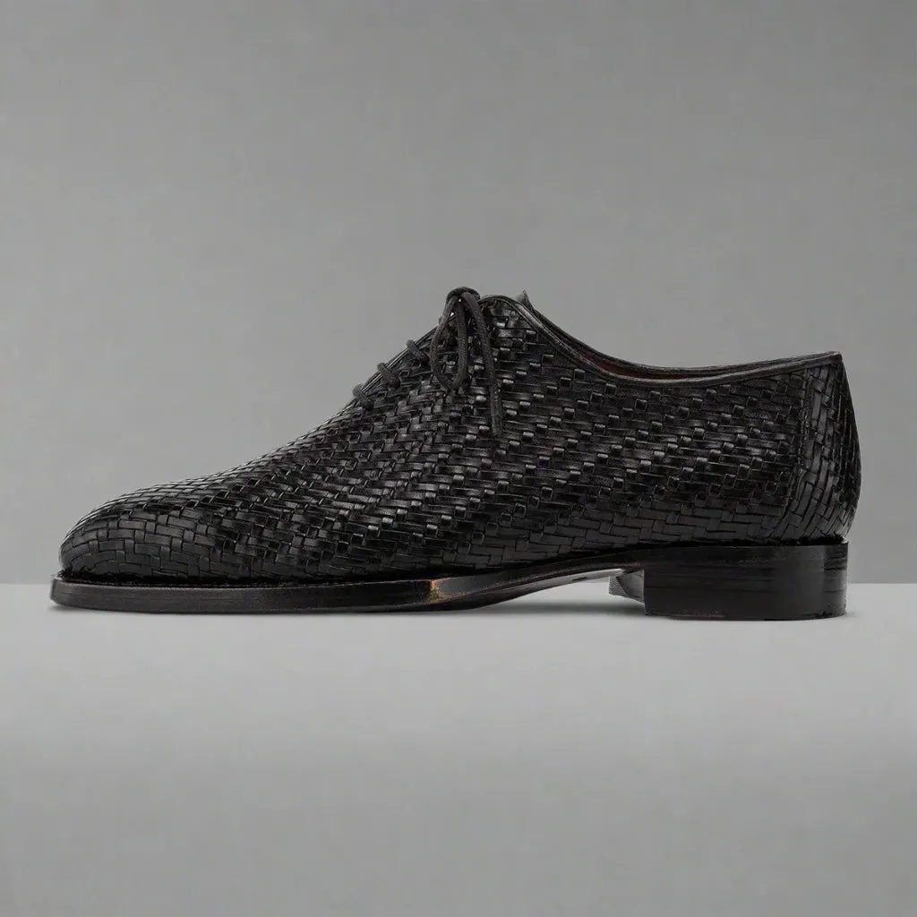 Black Braided Leather Brogue Oxfords - Formal Shoes