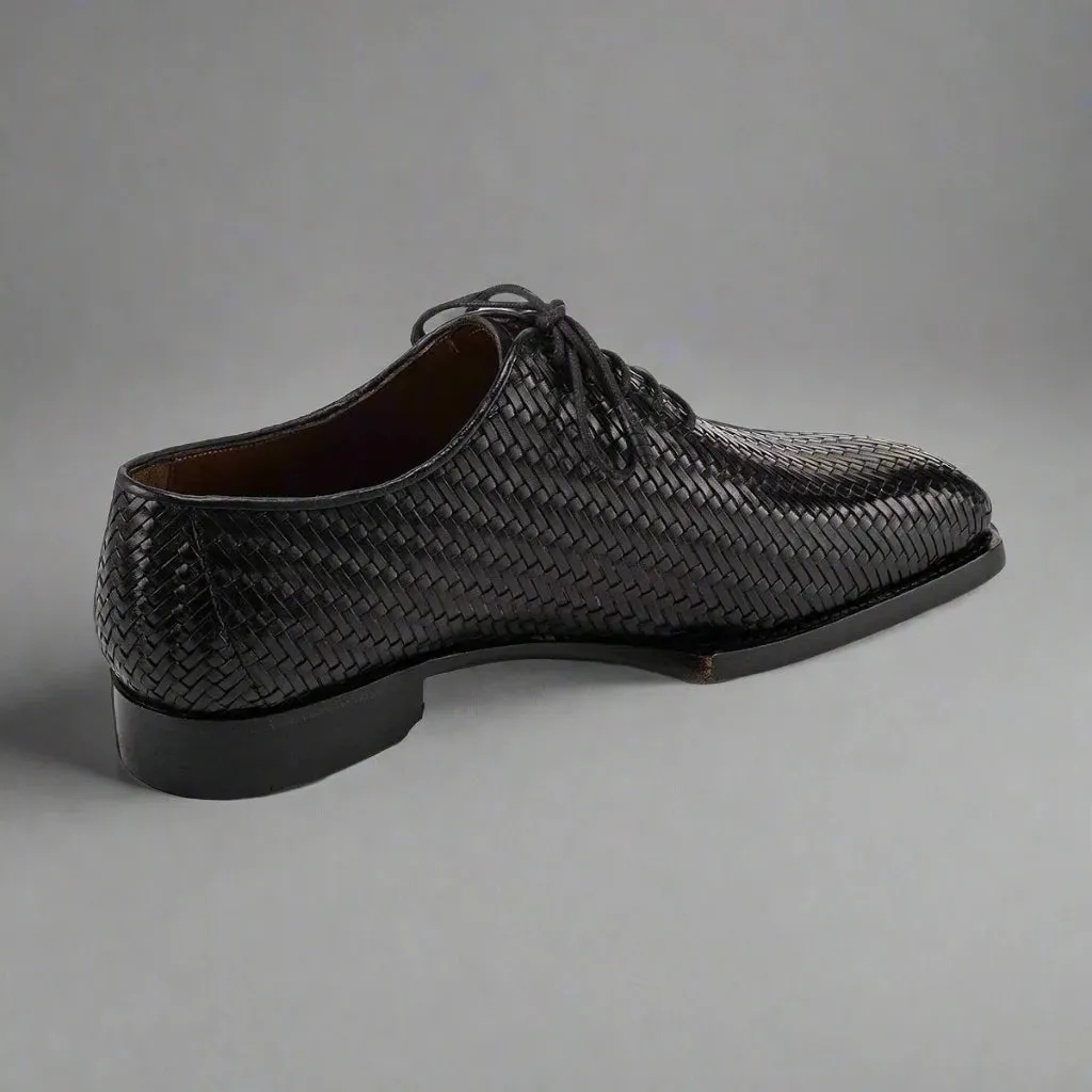 Black Braided Leather Brogue Oxfords - Formal Shoes
