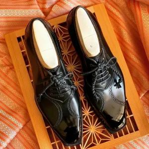 Black Calf Leather Isolde Brogue Toe Wing Oxfords - Formal Shoes - FB2