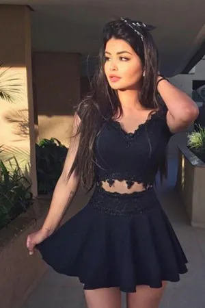 Black Cap Sleeve Sweetheart Lace Appliques Homecoming Dress, Short Prom Dress, MH119