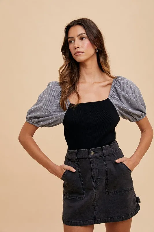 Black Cargo Denim Mini Skirt