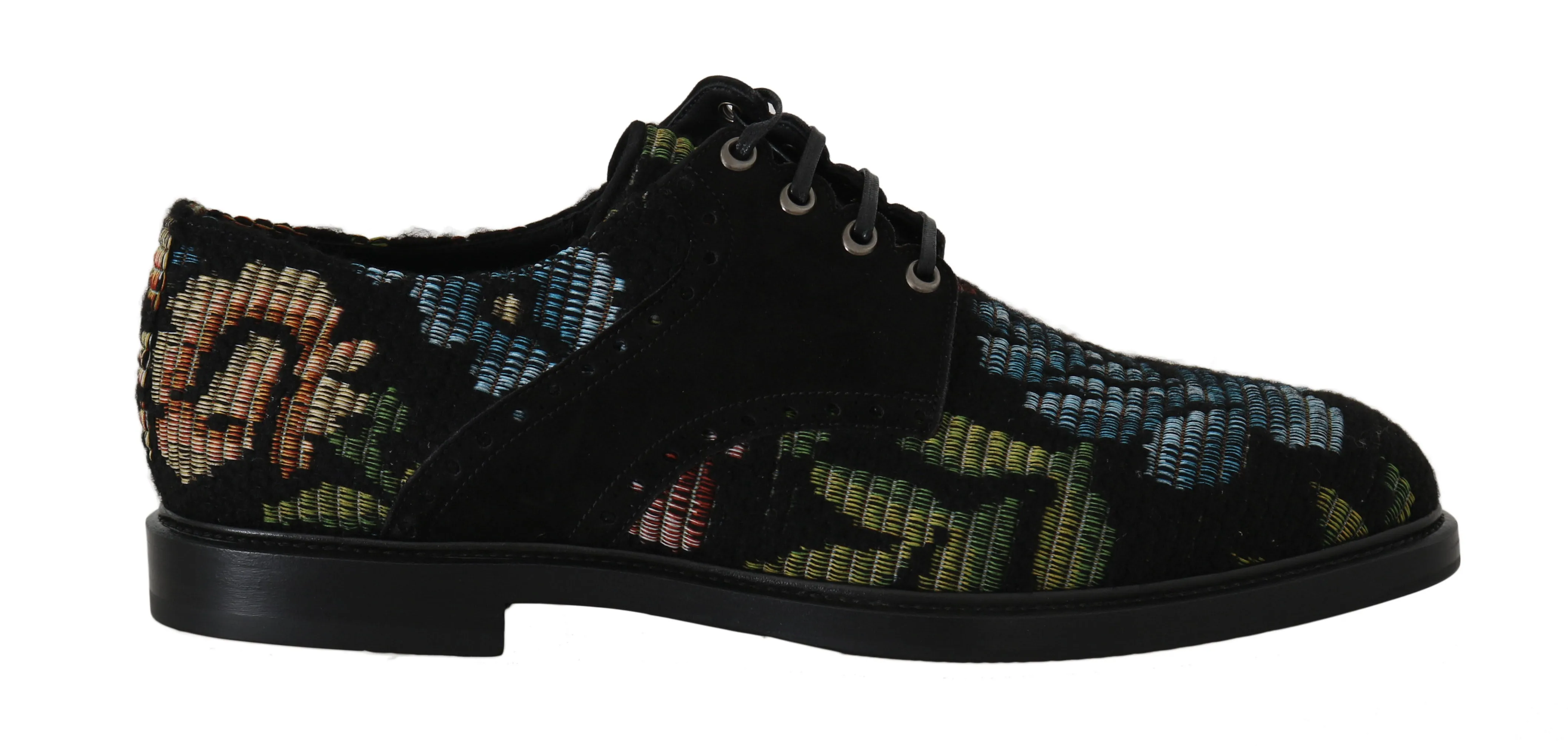 Black Floral Brocade Derby Laceups Shoes