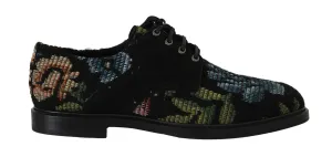 Black Floral Brocade Derby Laceups Shoes