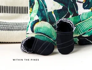 Black Moccs with Stripe Heel