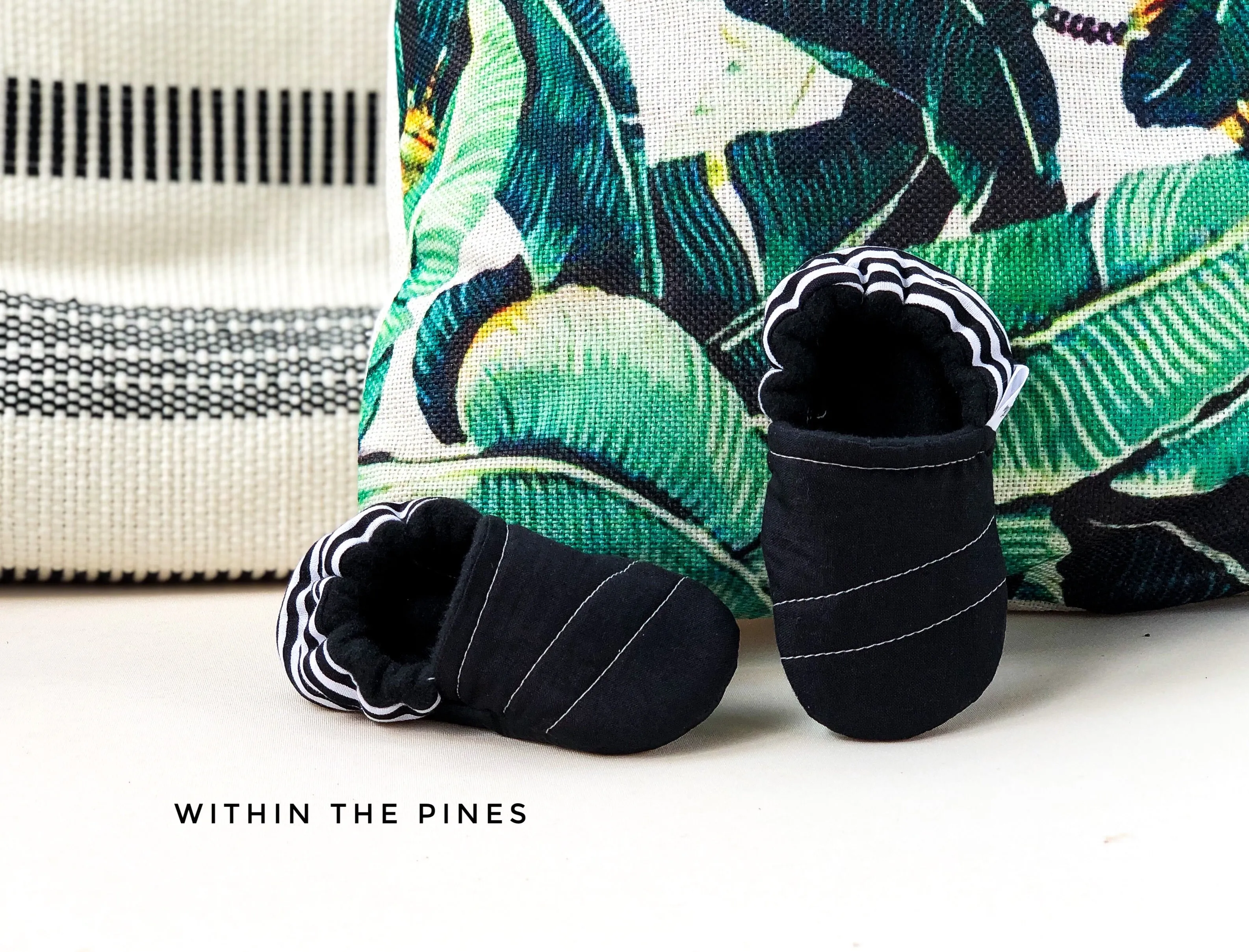 Black Moccs with Stripe Heel