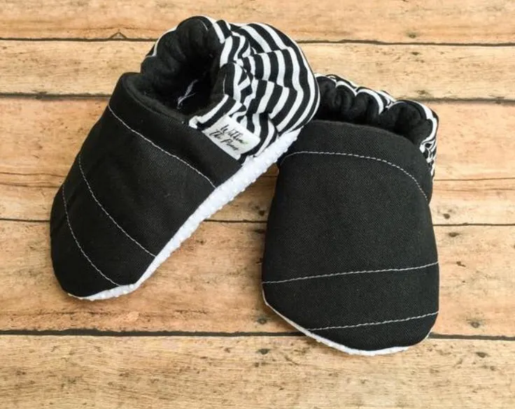 Black Moccs with Stripe Heel