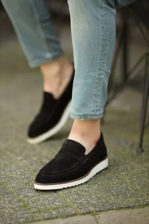 Black Suede  Loafers with Sneakers Sole - Sneaker Shoes