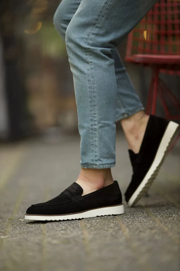 Black Suede  Loafers with Sneakers Sole - Sneaker Shoes