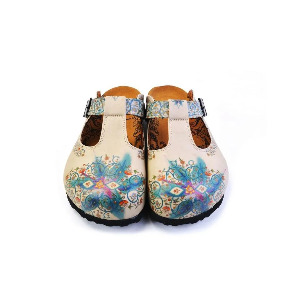 Blue and Purple Colored Mixed Flowers Patterned Clogs - CAL1501