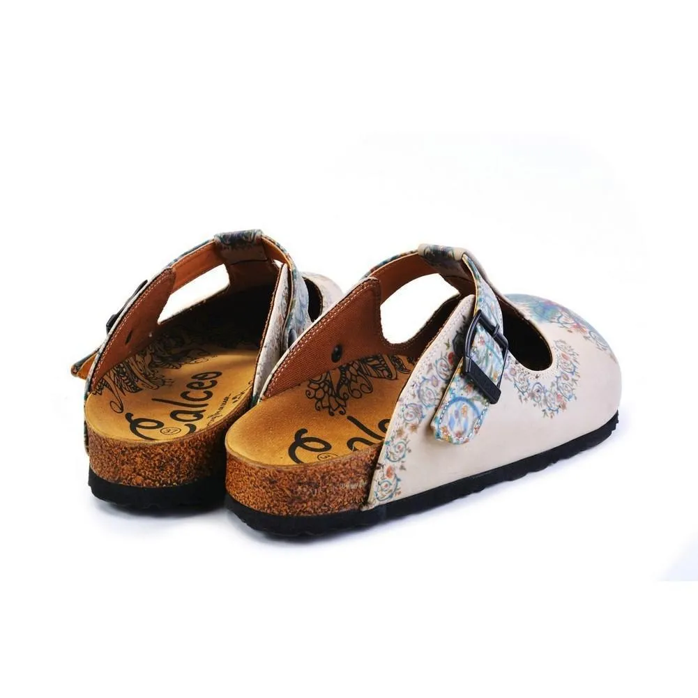 Blue and Purple Colored Mixed Flowers Patterned Clogs - CAL1501