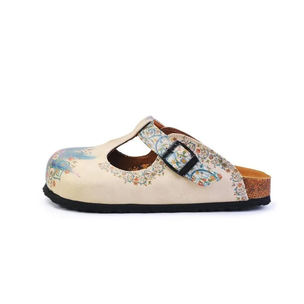 Blue and Purple Colored Mixed Flowers Patterned Clogs - CAL1501