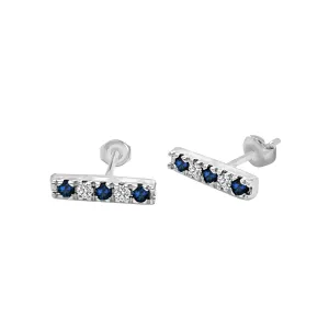 Blue Sapphire & 0.10Ct Diamond Bar Earrings Special in 14K Gold