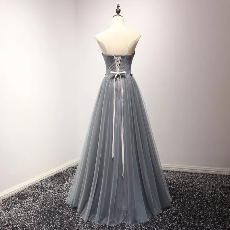 Blue Tulle Sweetheart Long A-line Party Dress, Formal Gowns