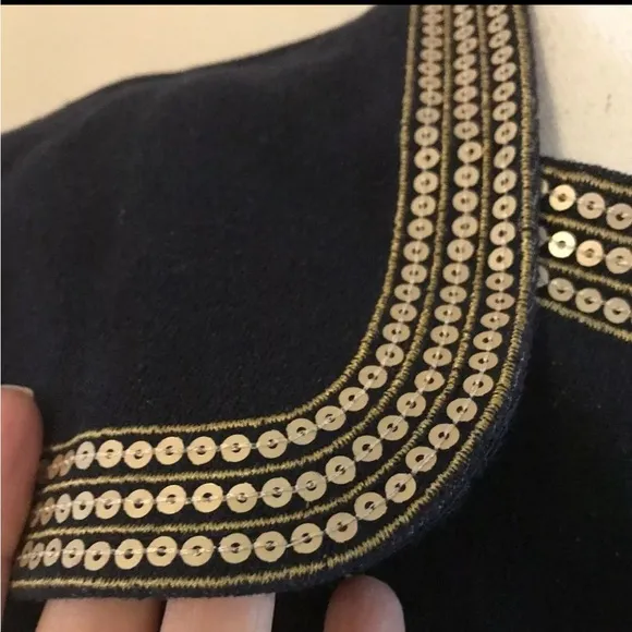 Bob Mackie Navy Jacket w/ Gold Sequin Accents, Hook &amp; Eye Front Closure, Medium