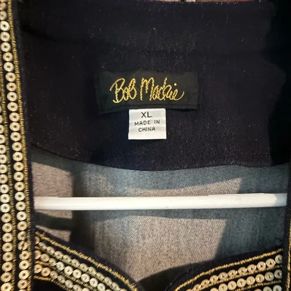 Bob Mackie Navy Jacket w/ Gold Sequin Accents, Hook &amp; Eye Front Closure, Medium