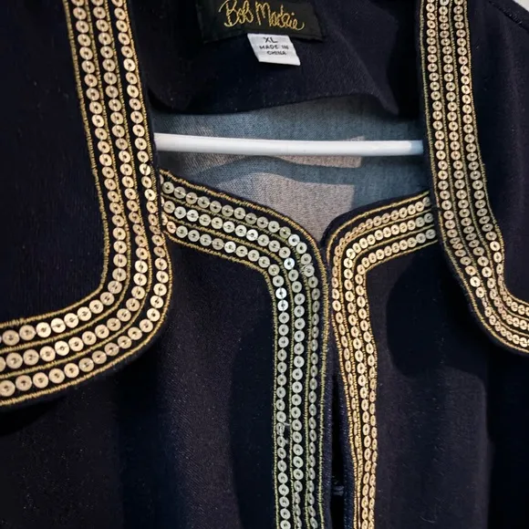 Bob Mackie Navy Jacket w/ Gold Sequin Accents, Hook &amp; Eye Front Closure, Medium