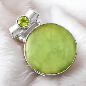 Boulder Chrysoprase & Peridot Solid 925 Sterling Silver Pendant