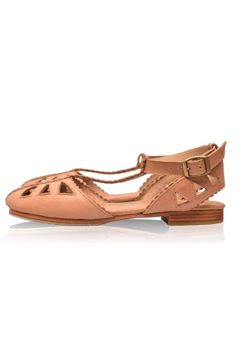 Bounty T-strap Leather Sandals in Vintage Brown