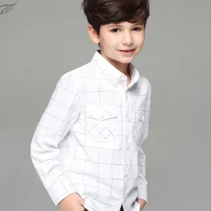 Boys' Casual Cotton Plaid Shirt with Pocket