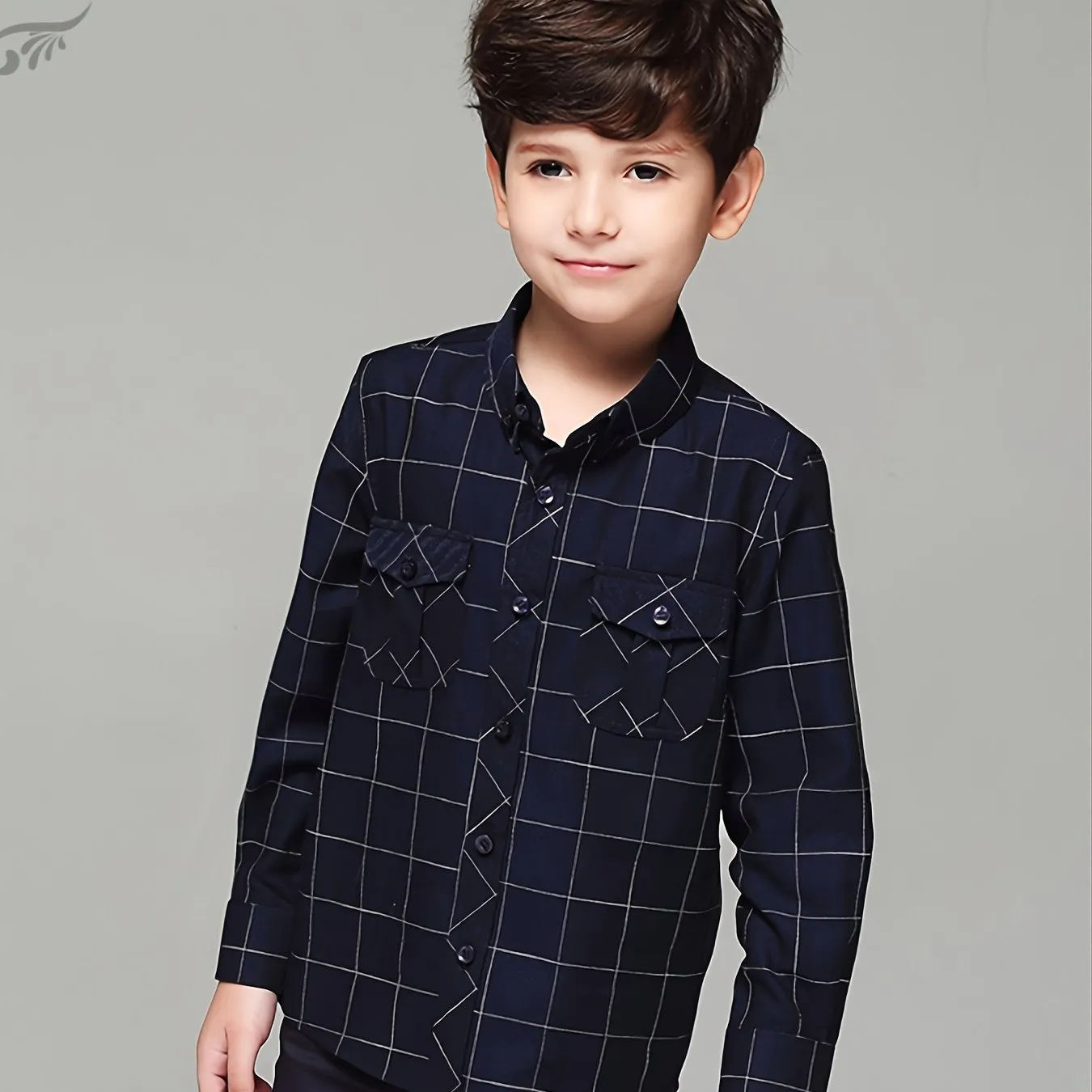Boys' Casual Cotton Plaid Shirt with Pocket