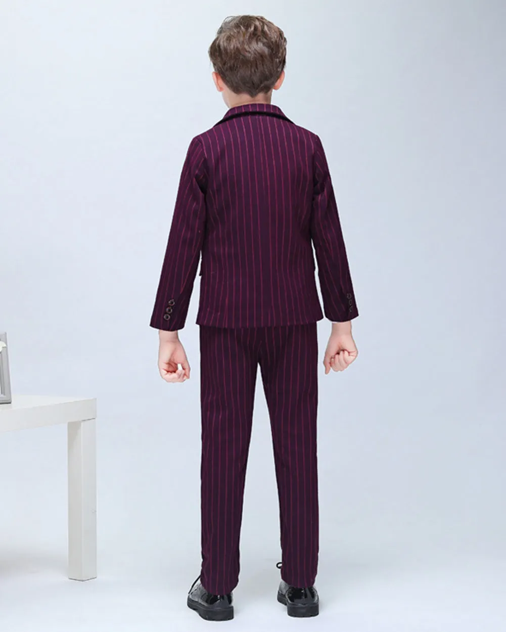 Boys' Red Stripy Formal suits 4 piece Dresswear Suit Set With Jacket,shirt,Pants and Vest