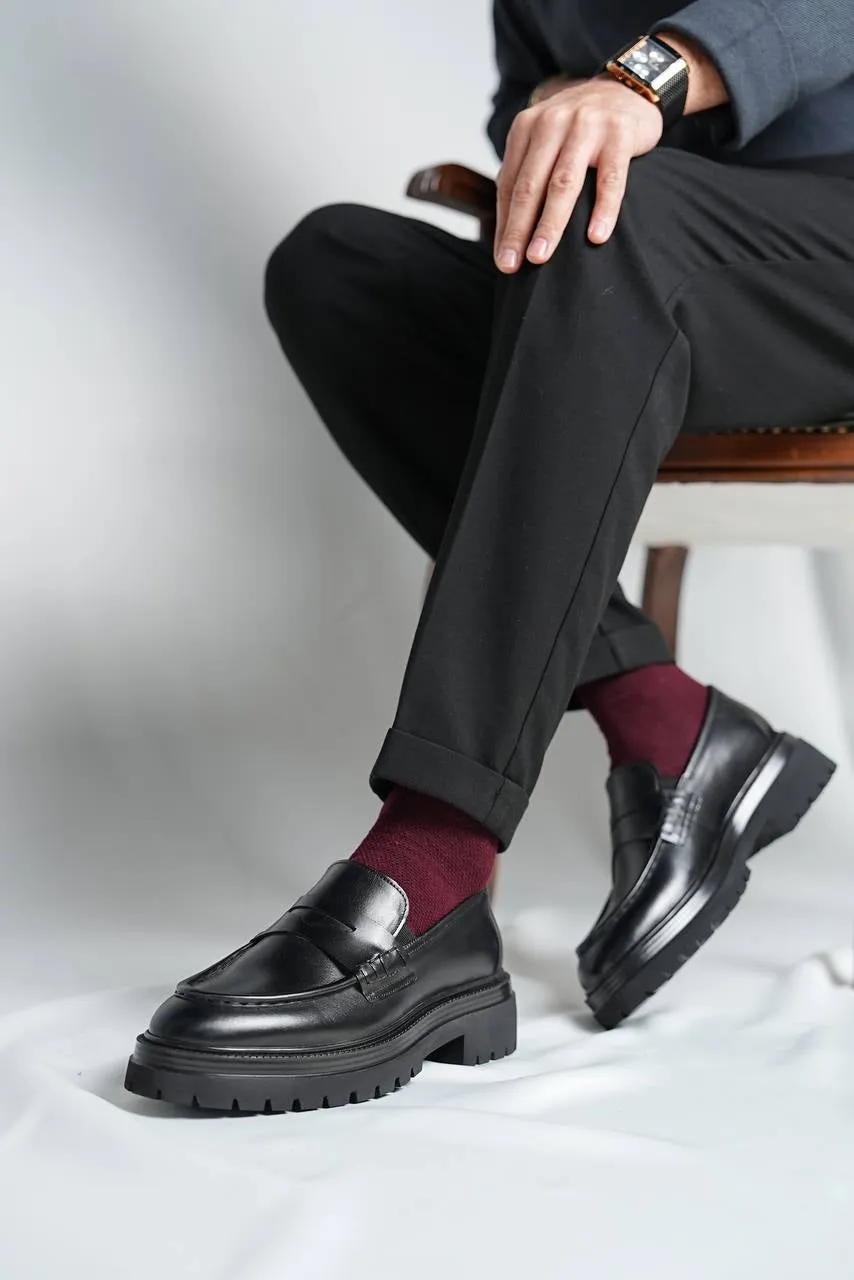 Brabion Marco Leather Black Loafer Shoes