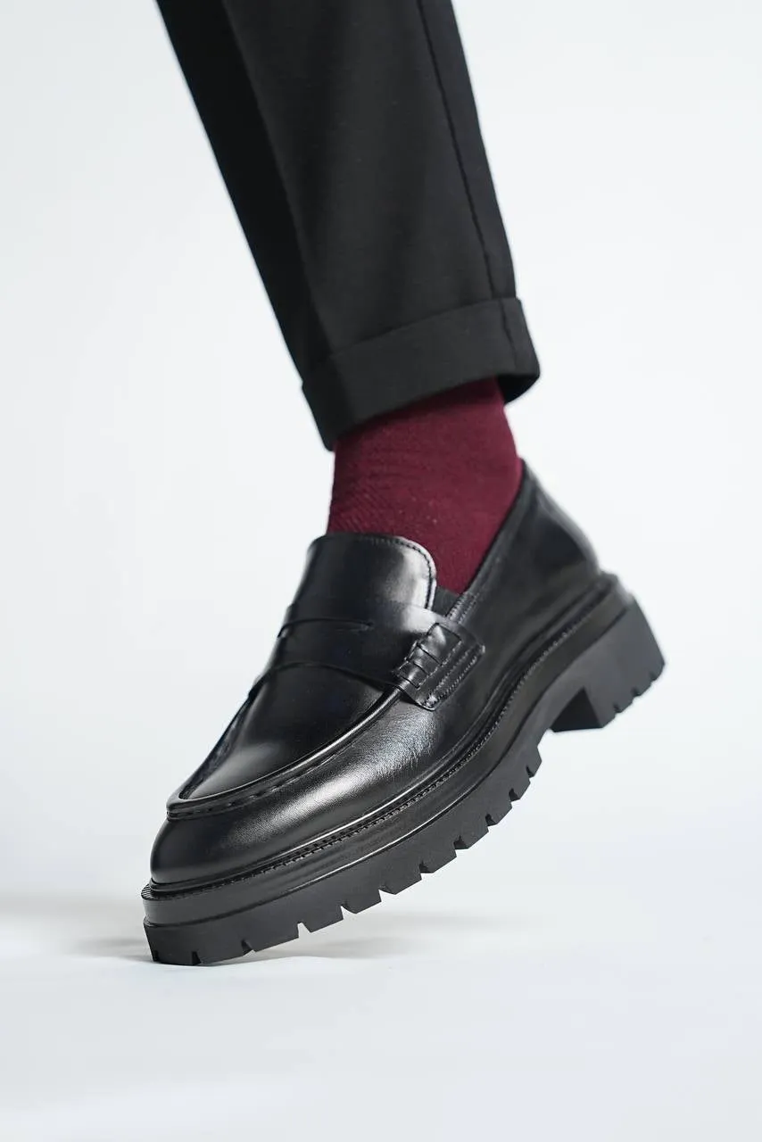 Brabion Marco Leather Black Loafer Shoes