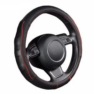 Breathable Black Genuine Leather Car Steering Wheel Cover