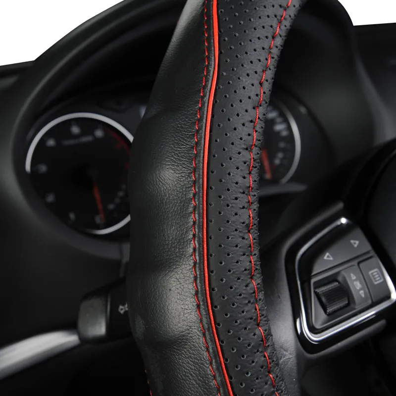 Breathable Black Genuine Leather Car Steering Wheel Cover