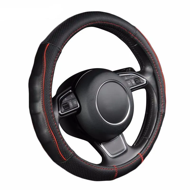Breathable Black Genuine Leather Car Steering Wheel Cover