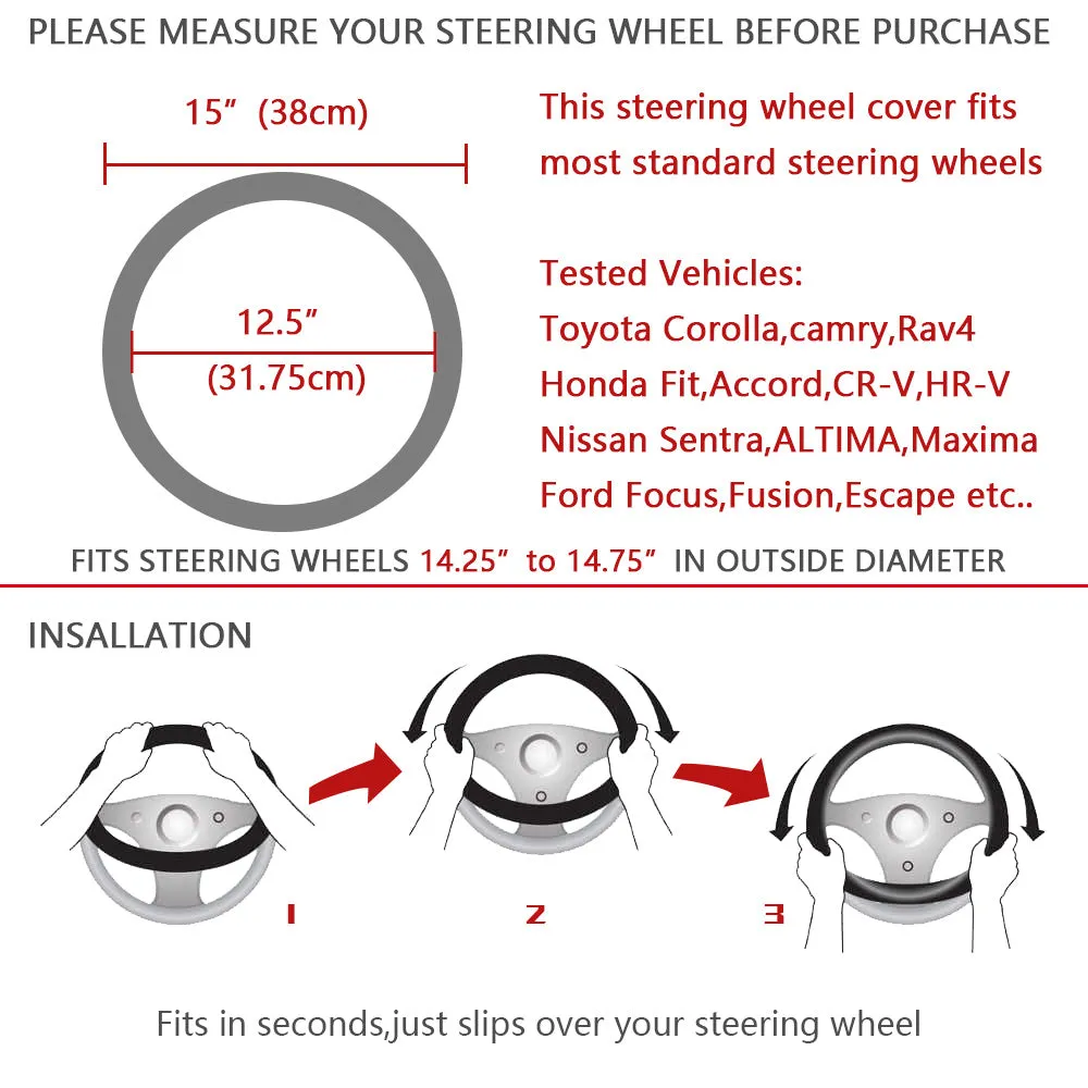 Breathable Black Genuine Leather Car Steering Wheel Cover