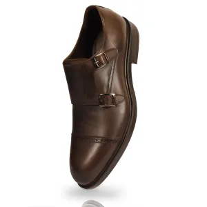 Brown classic monk strap shoes