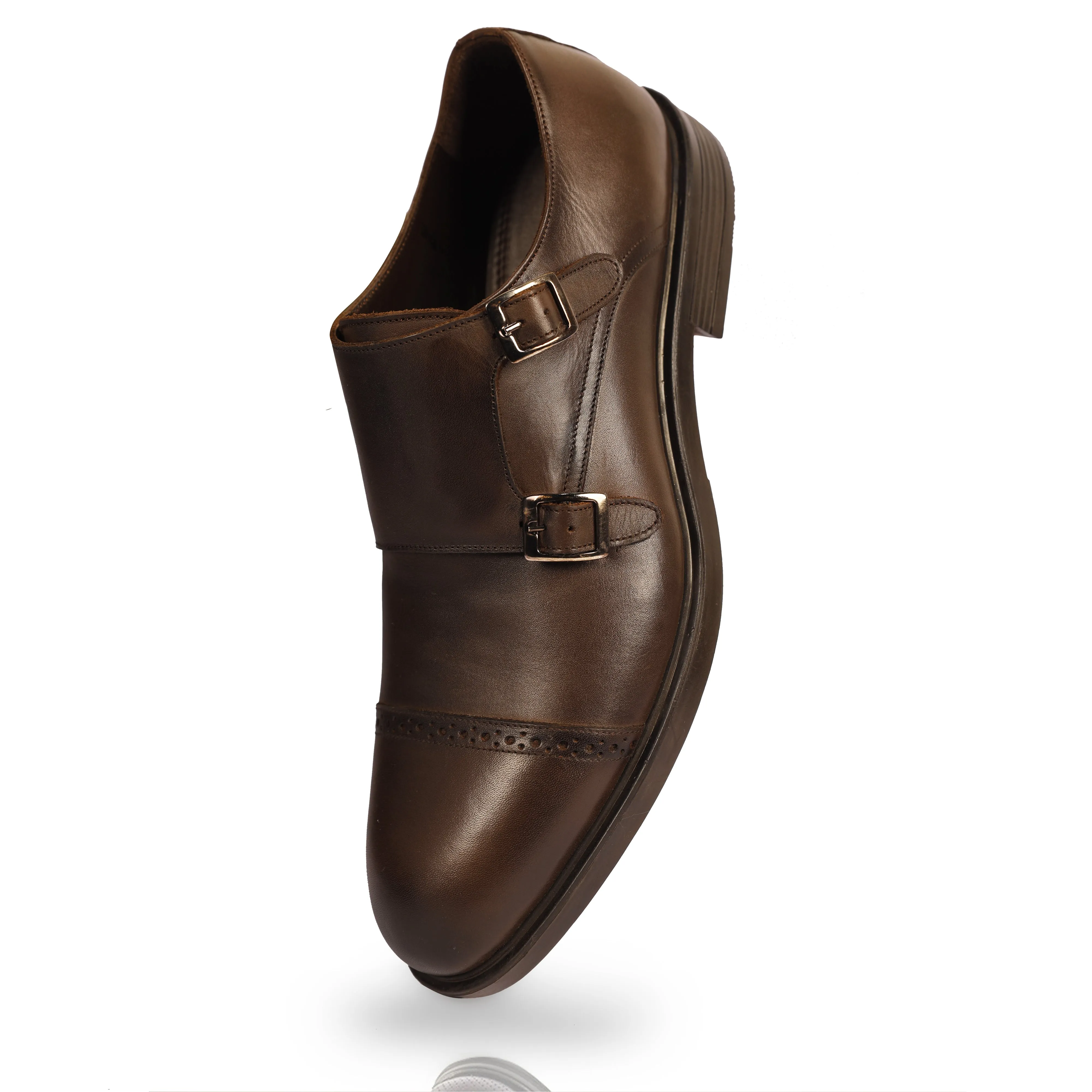 Brown classic monk strap shoes