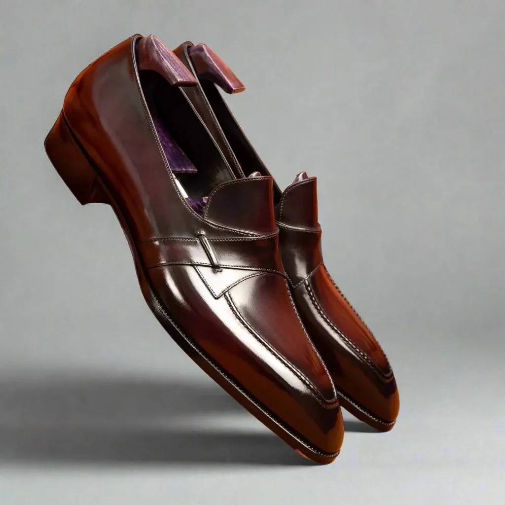 Brown Leather Ibiza Slip On Crossed Component Loafers - Loafers