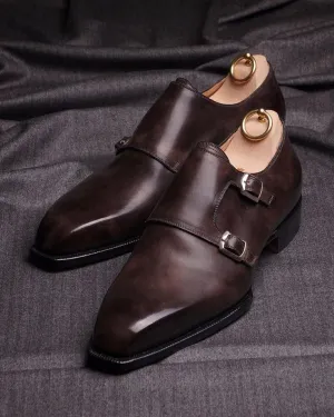 Brown Leather Lysander Monk Straps - Formal Shoes - Monk Shoes