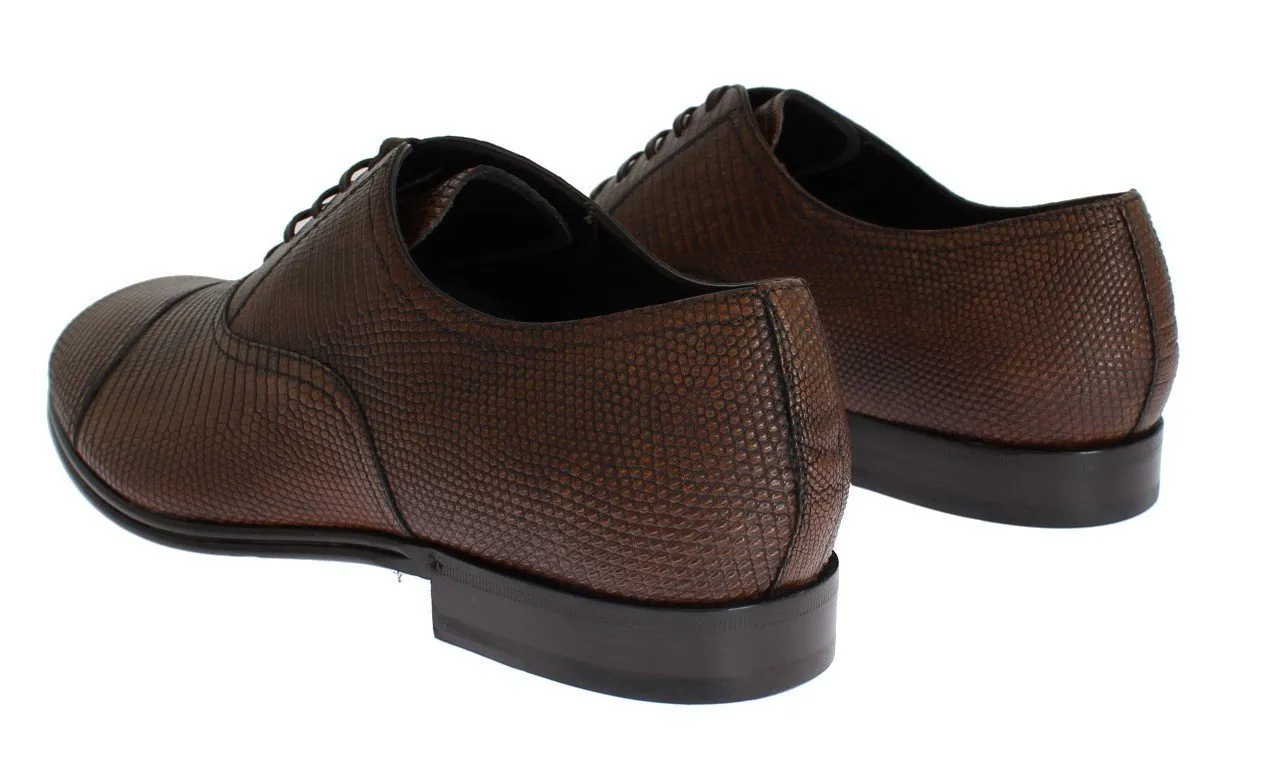 Brown Lizard Skin Laceups Dress Shoes