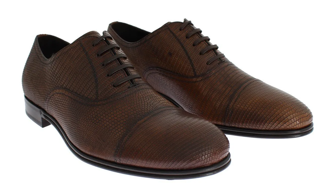 Brown Lizard Skin Laceups Dress Shoes