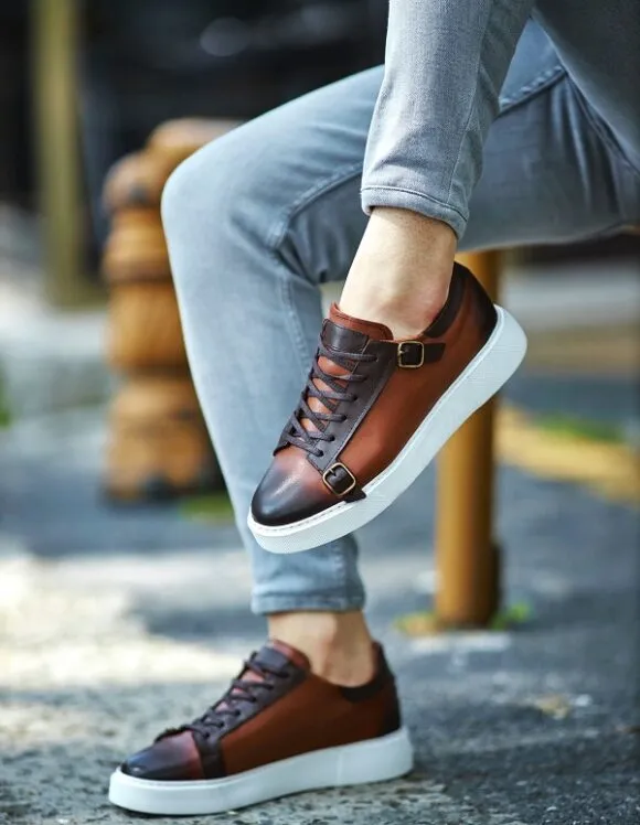 Brown Mid Top Monk Strap Sneakers