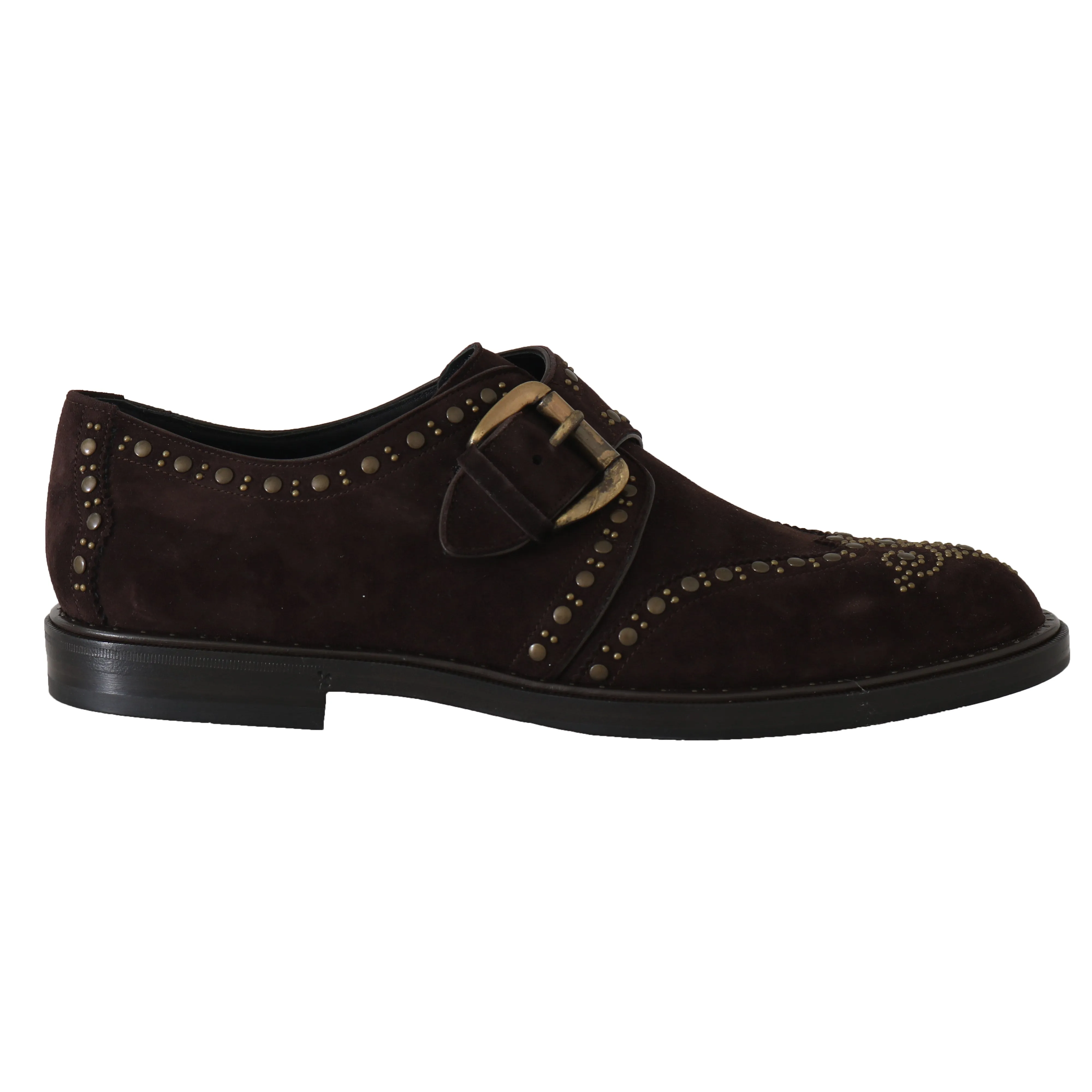 Brown Suede Monkstrap Silver Studded Shoes
