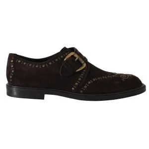 Brown Suede Monkstrap Silver Studded Shoes