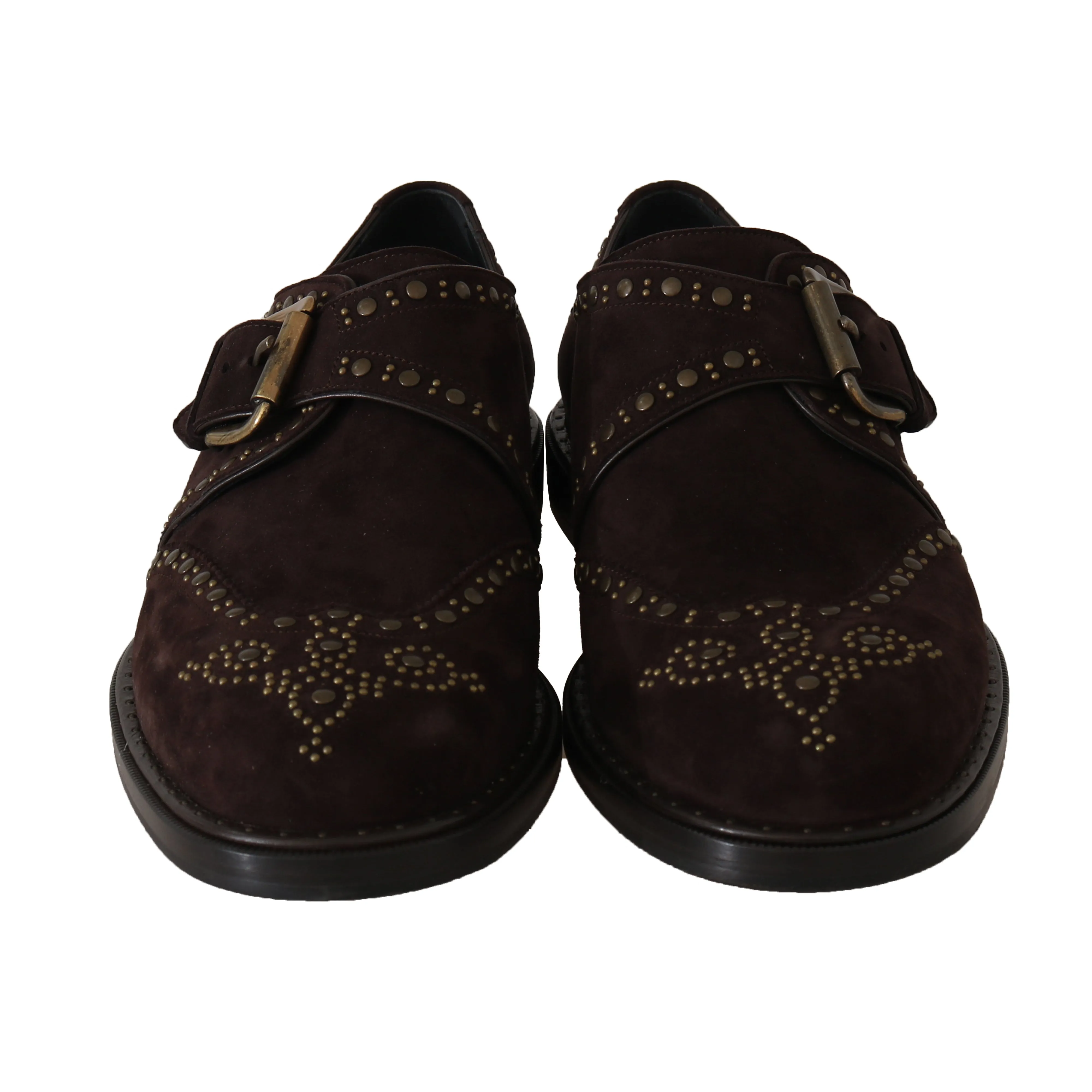 Brown Suede Monkstrap Silver Studded Shoes