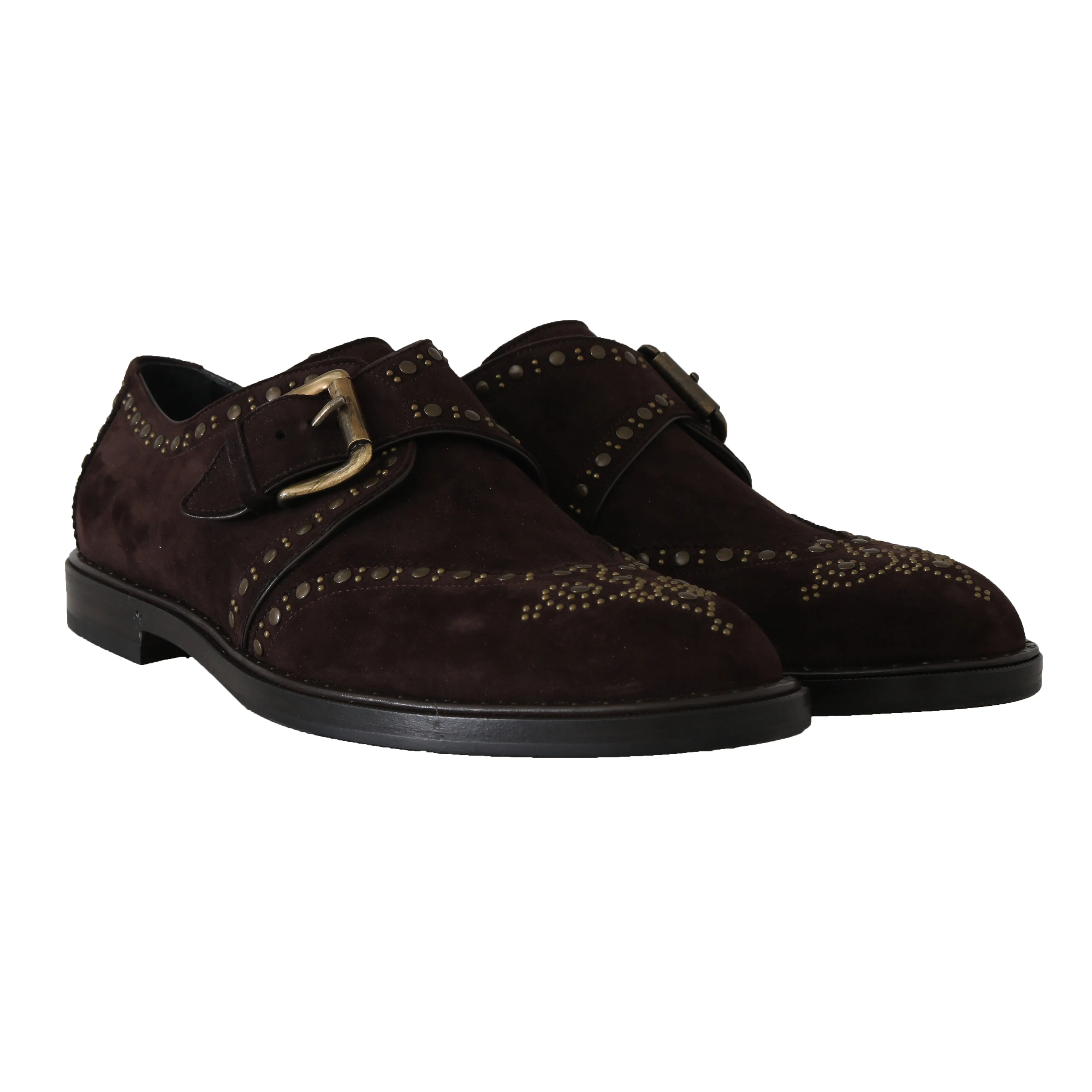 Brown Suede Monkstrap Silver Studded Shoes