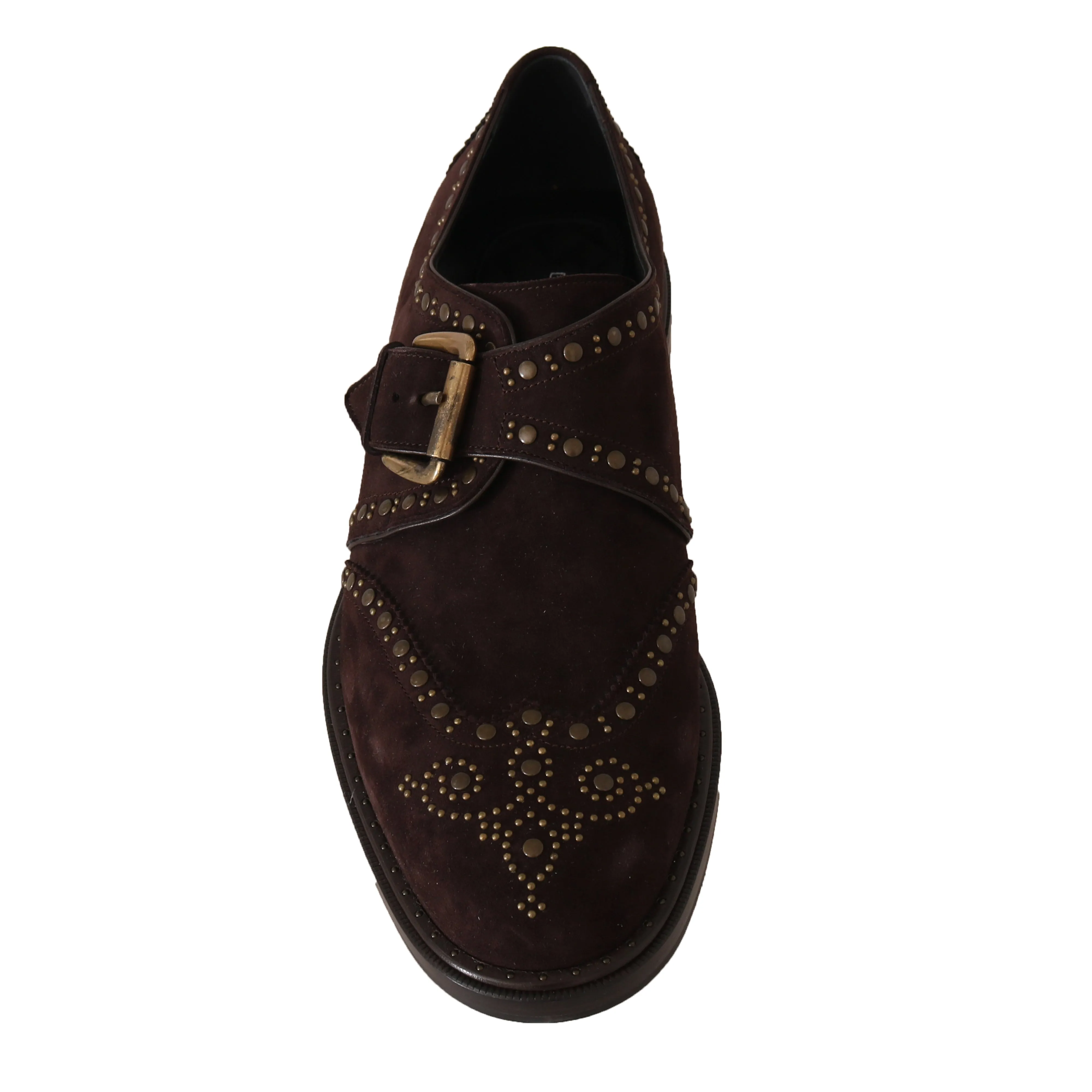 Brown Suede Monkstrap Silver Studded Shoes
