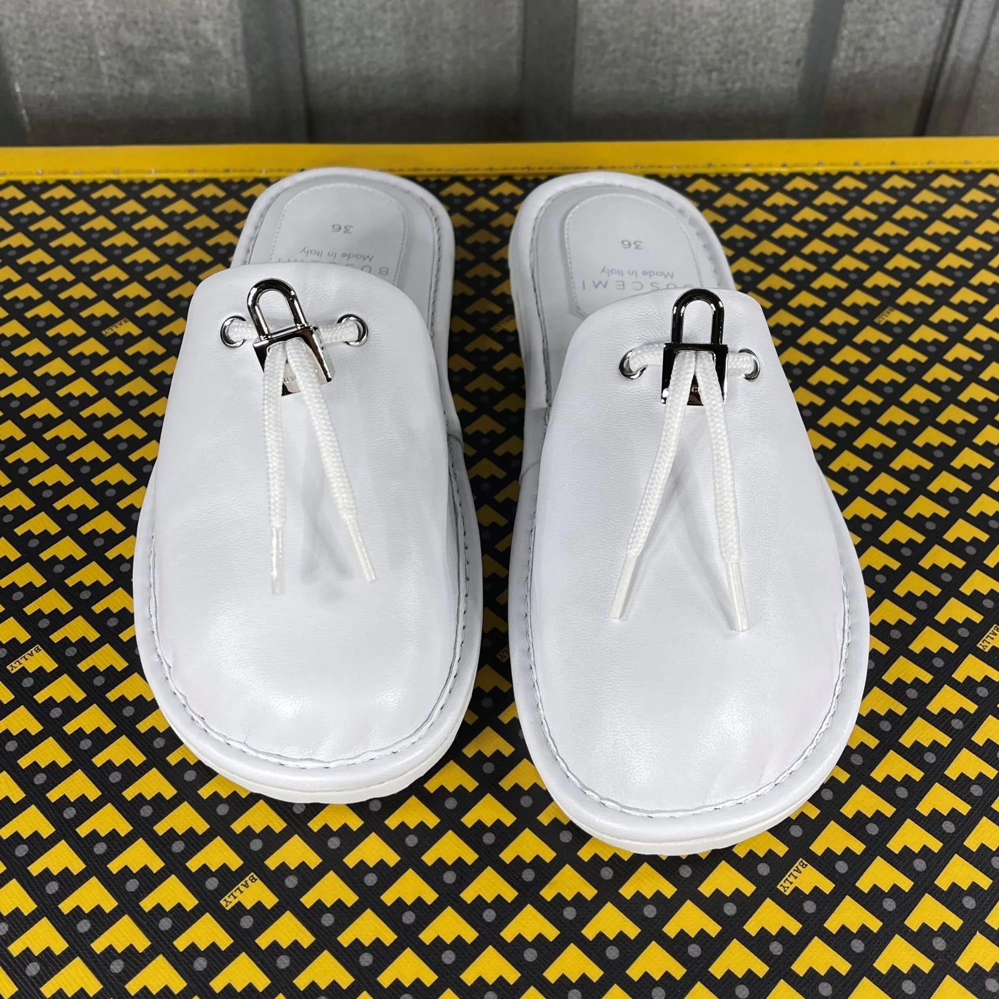 Buscemi Greenwich White Leather Slippers