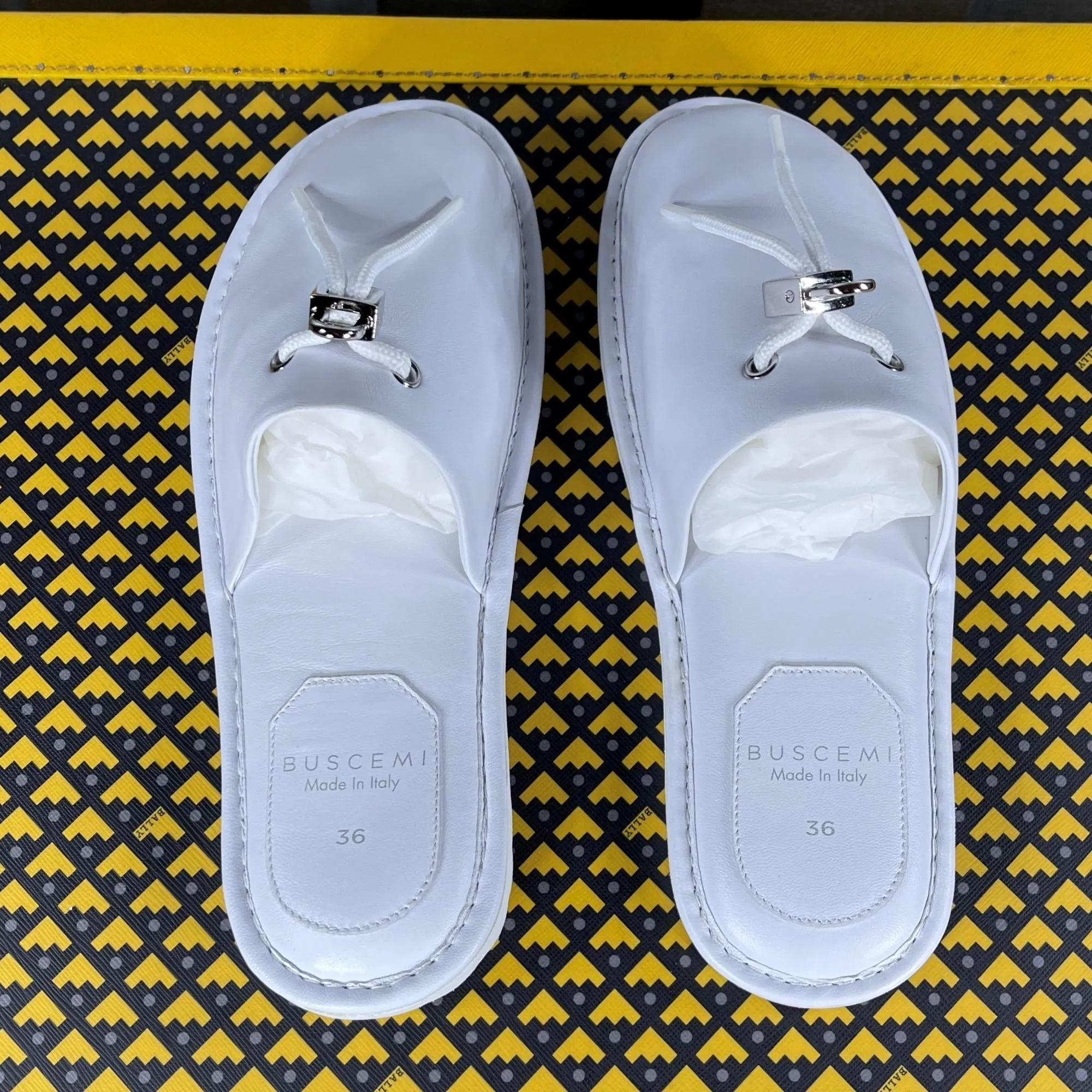 Buscemi Greenwich White Leather Slippers