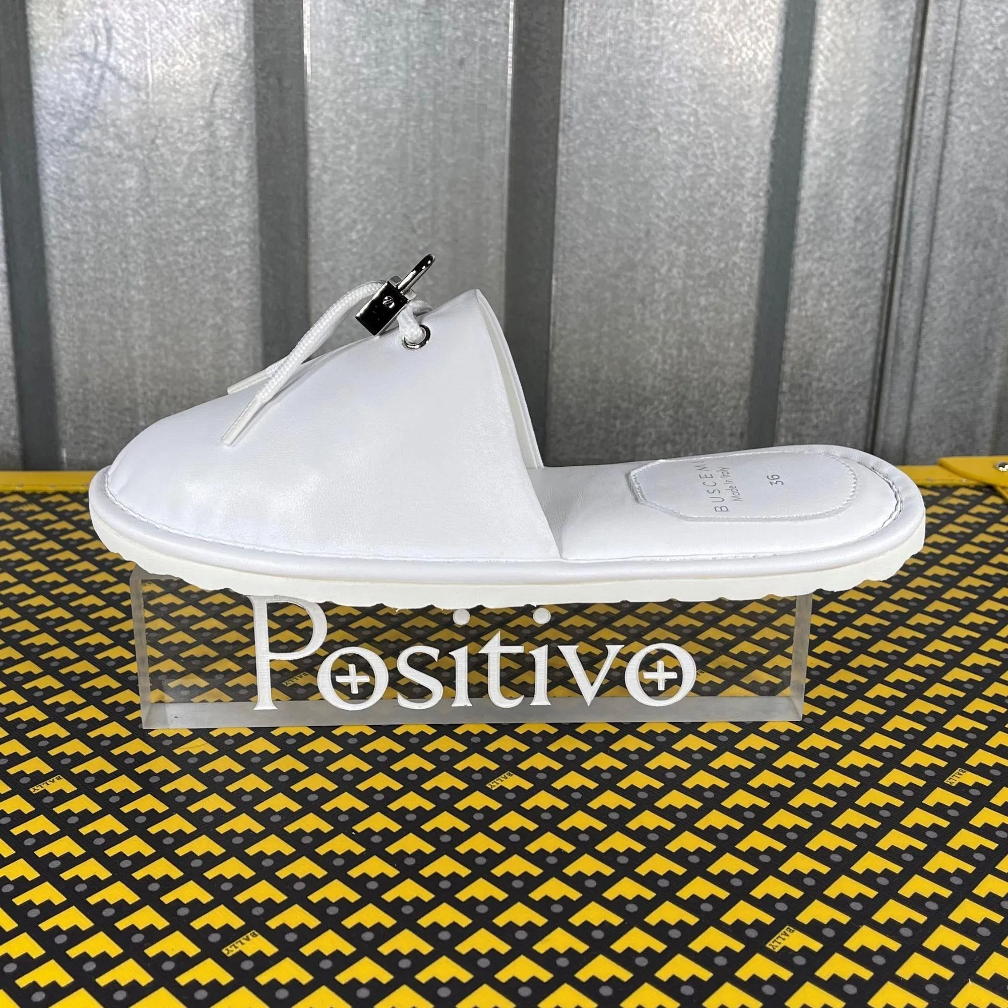 Buscemi Greenwich White Leather Slippers