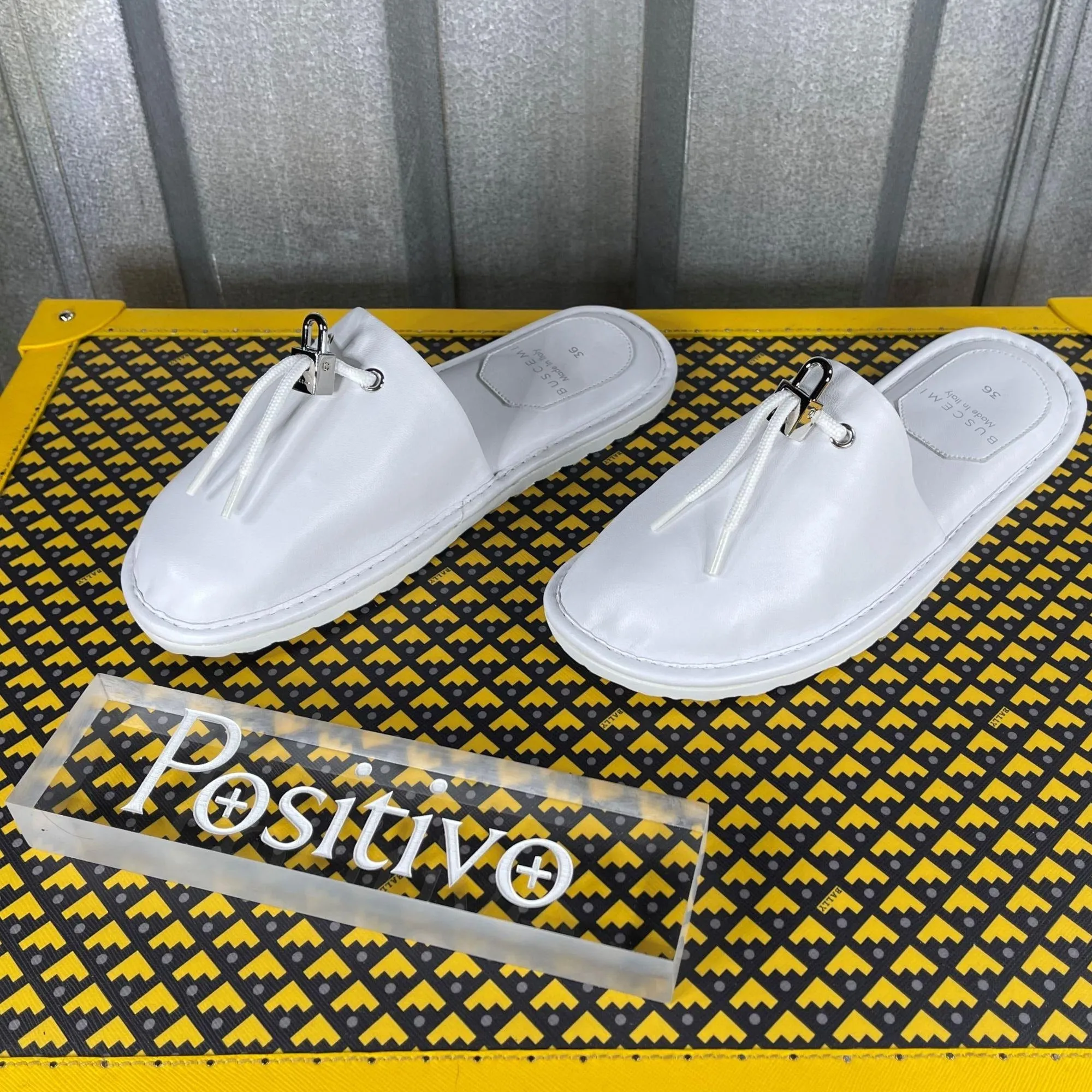 Buscemi Greenwich White Leather Slippers
