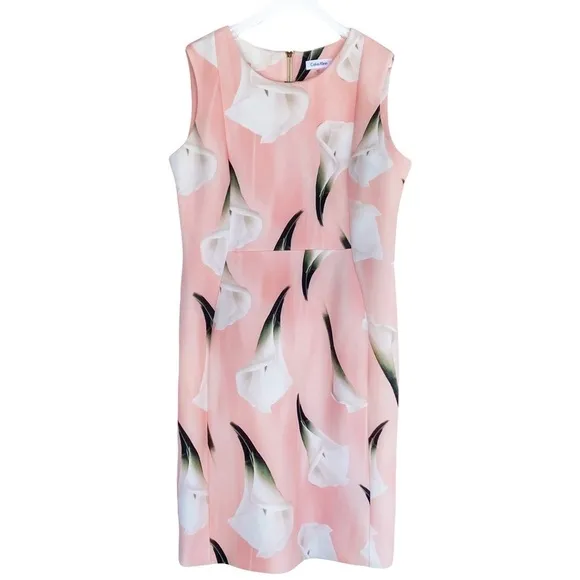 CALVIN KLEIN Calla Lily Print Sleeveless Ponte Knit Dress Womens size 14
